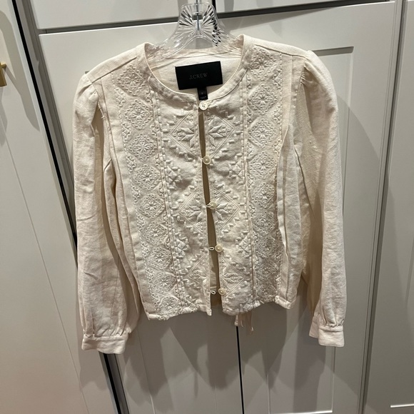 Jcrew cream embroidered linen jacket, size 2 - Picture 1 of 4